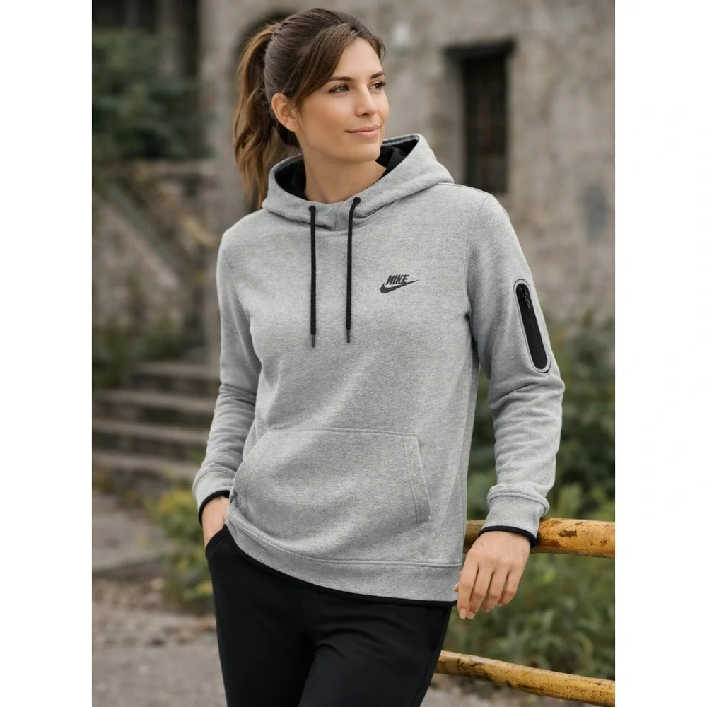 NIKE Dri-Fit Pullover Hoodie Gray Black Trim Size M‎